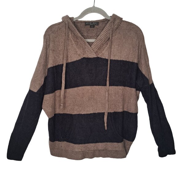 Barefoot Dreams Brown Black Striped Plush Hooded Sweatshirt Size S/M - Picture 1 of 6